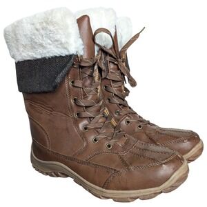 Mountain Ridge Women's 10‎ Brown Lace Up Pull On Winter Boots